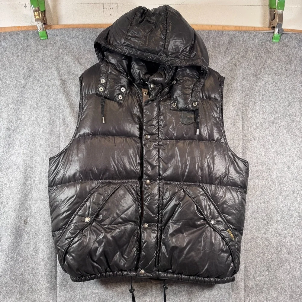 Vtg Polo Ralph Lauren Down Puffer Vest Mens XXL Detachable Hood Black Glossy